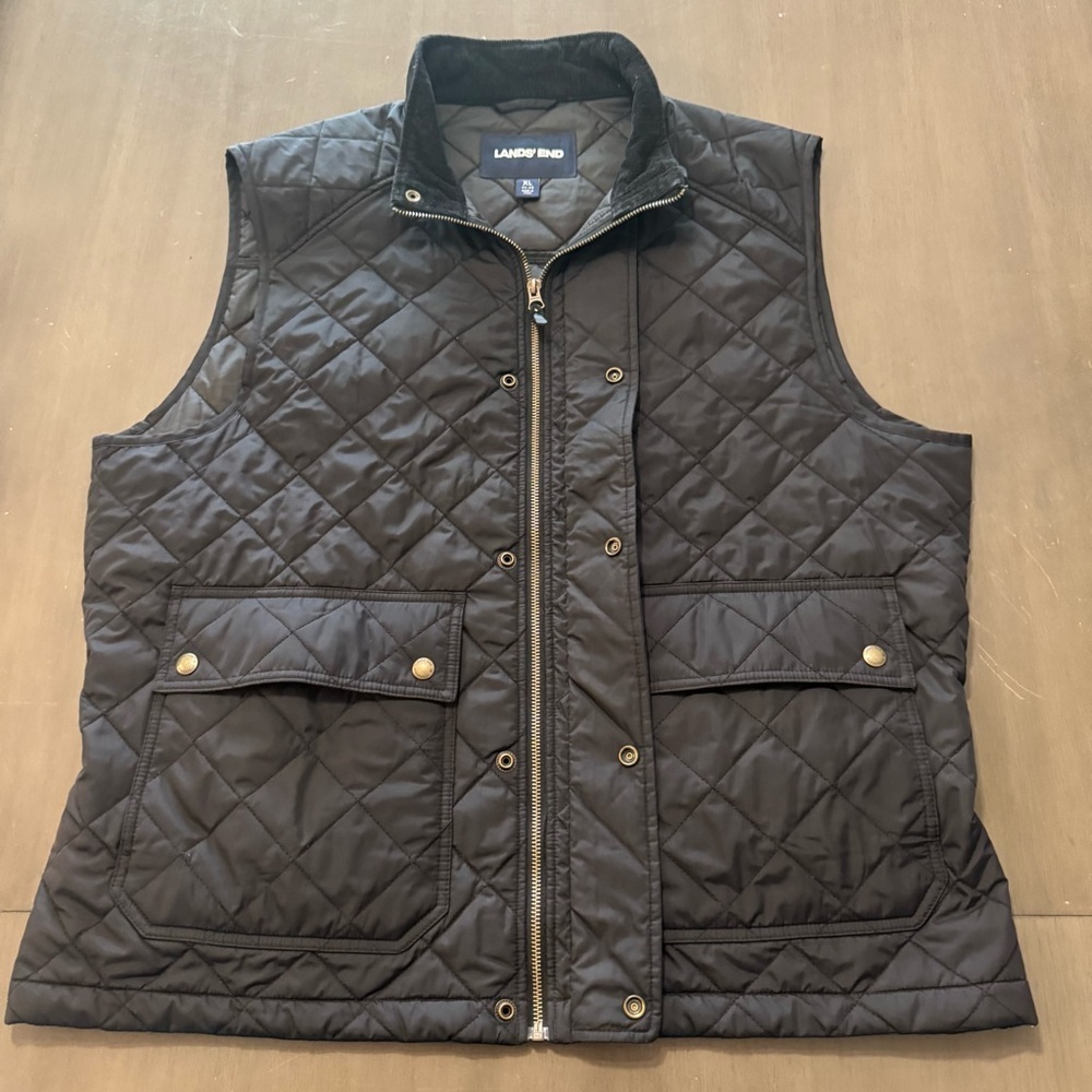 Lands End Men’s XL (46-48) Black Quilted Puffer Best Jacket Full Zip Up